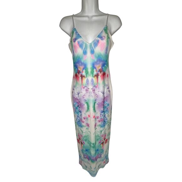 AFRM NWT Alyson Mesh Panel Maxi Dress Blur Blossom XXS Colorful Bodycon Party - Picture 2 of 8